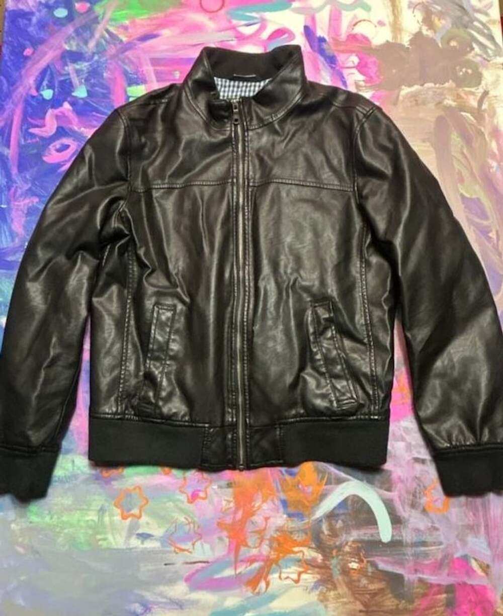 Tommy Hilfiger Faux Leather Bomber Jacket Size M Black Gingham Lined